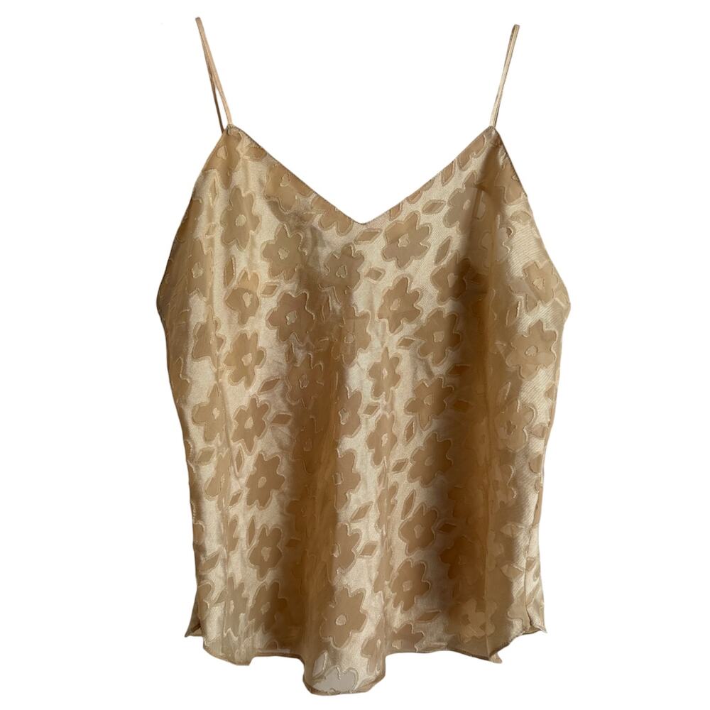 Vintage 90s Tryse Gold Floral Burnout Satin Camisole Pajama Top Coquette Sz 7/L